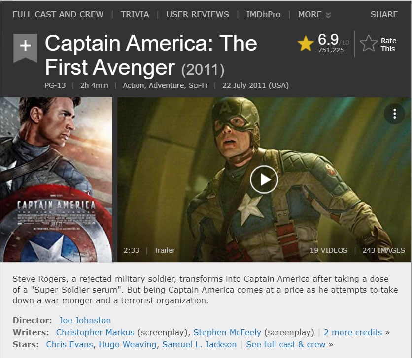 Captain America The First Avenger Movie IMDB poster